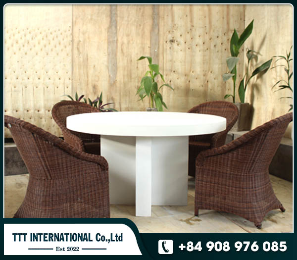 Round cross base white concrete dining benches